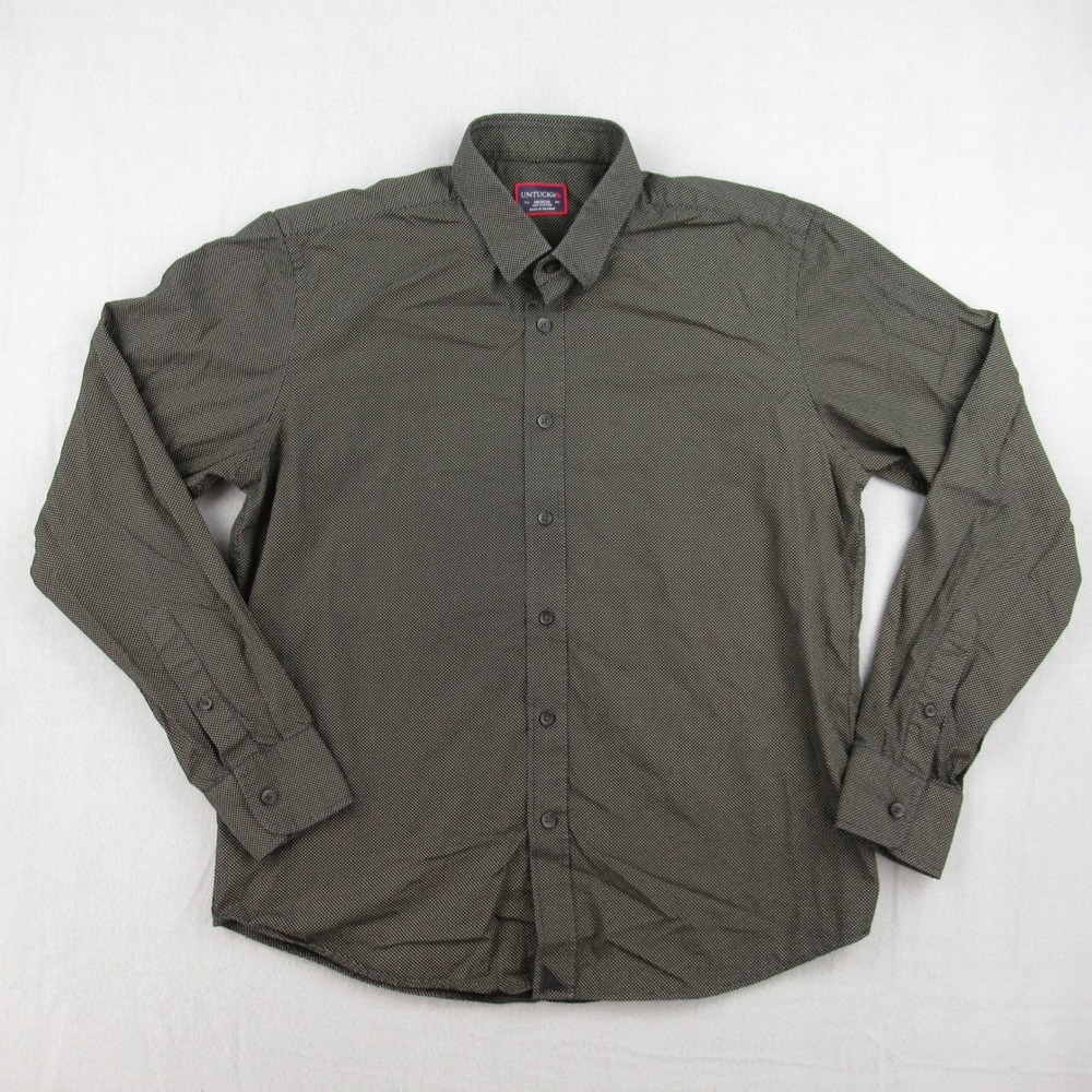 UNTUCKit Button Down Shirt Mens Medium Black Micro Polka Dot Long Sleeve Cotton